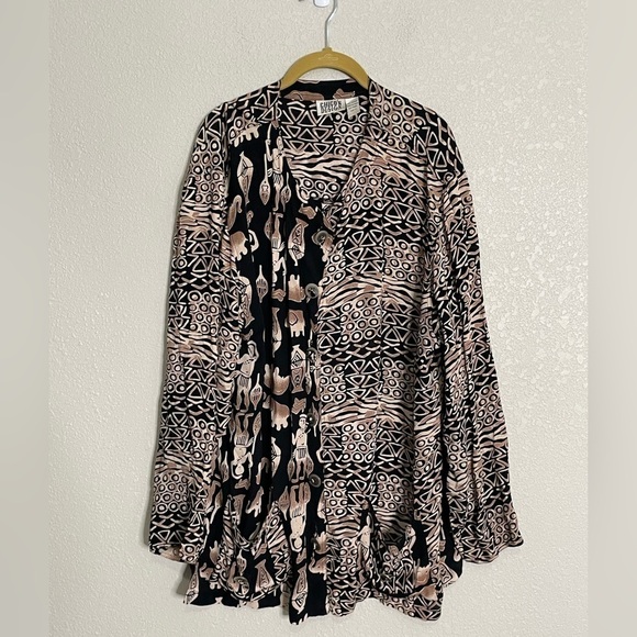 Chico’s Brown Black Aztec Button Down Cardigan 2/Large - Picture 4 of 6